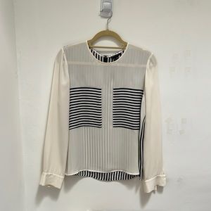 Theory Silk striped long sleeve blouse